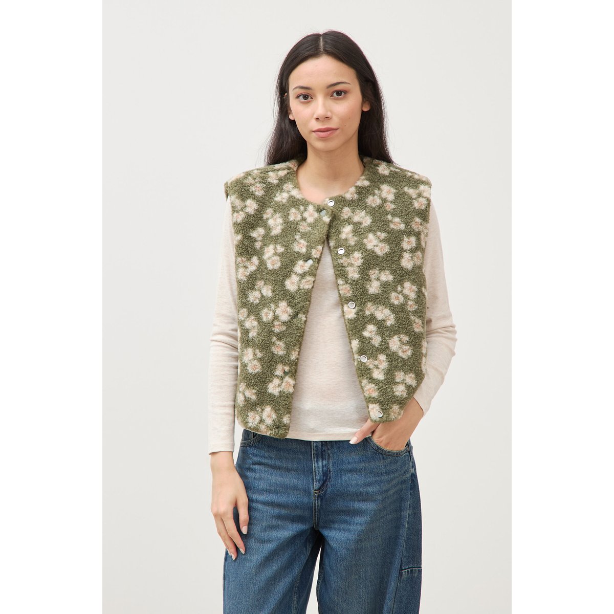 Gilet sans manches réversible vert kaki, BONOBO
