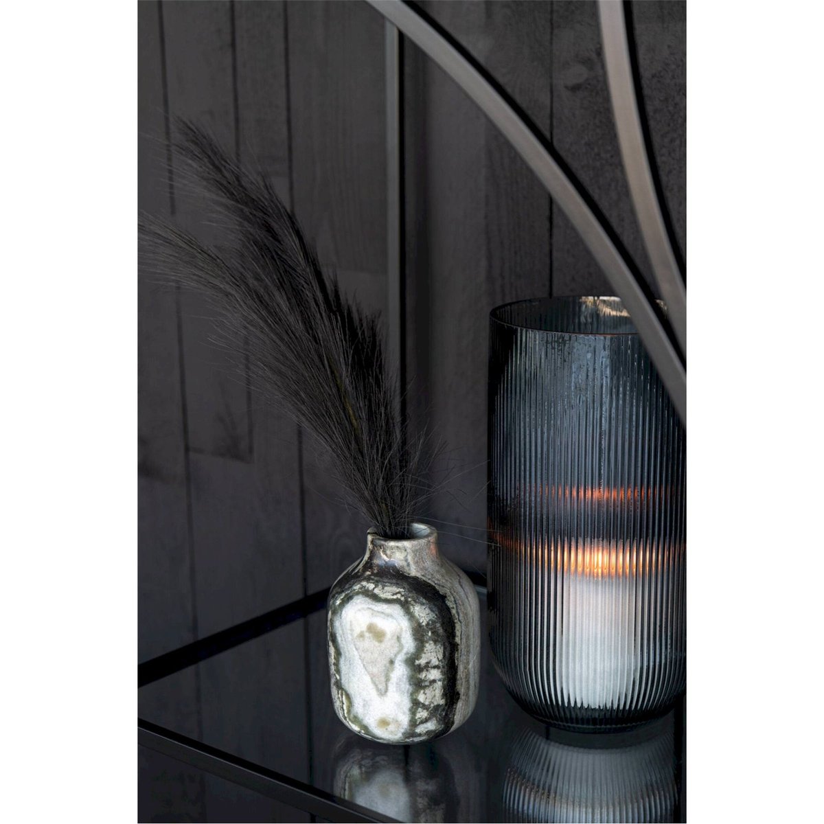 Vase en pierre marbrée noir et gris clair, RECOLLECTION