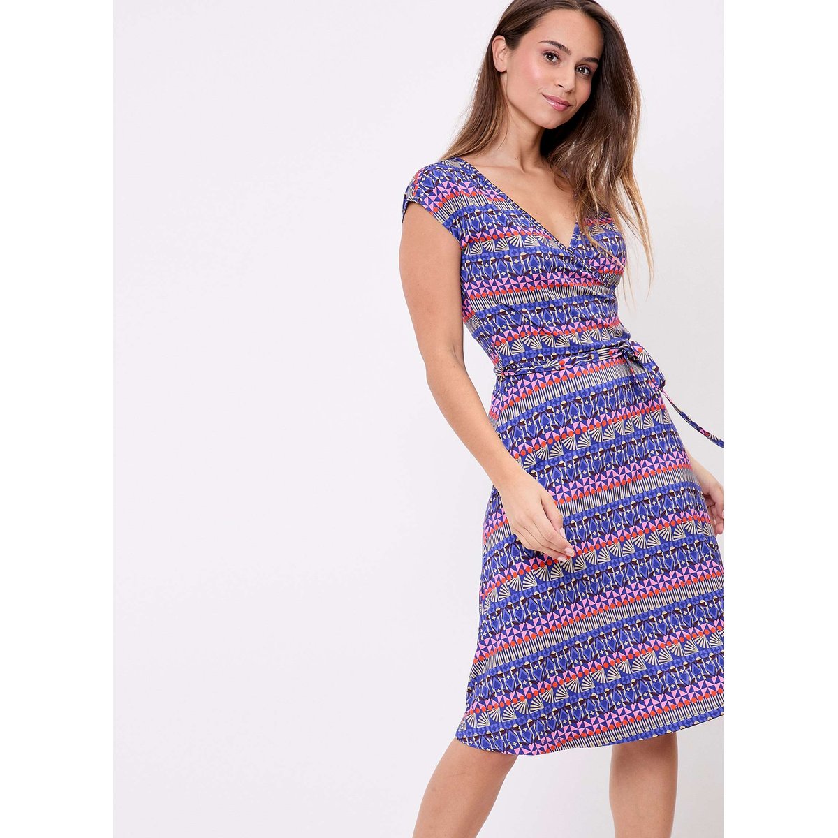 Robe imprimée maille évasée fluide ADELE bleu baya, PRINCESSE NOMADE