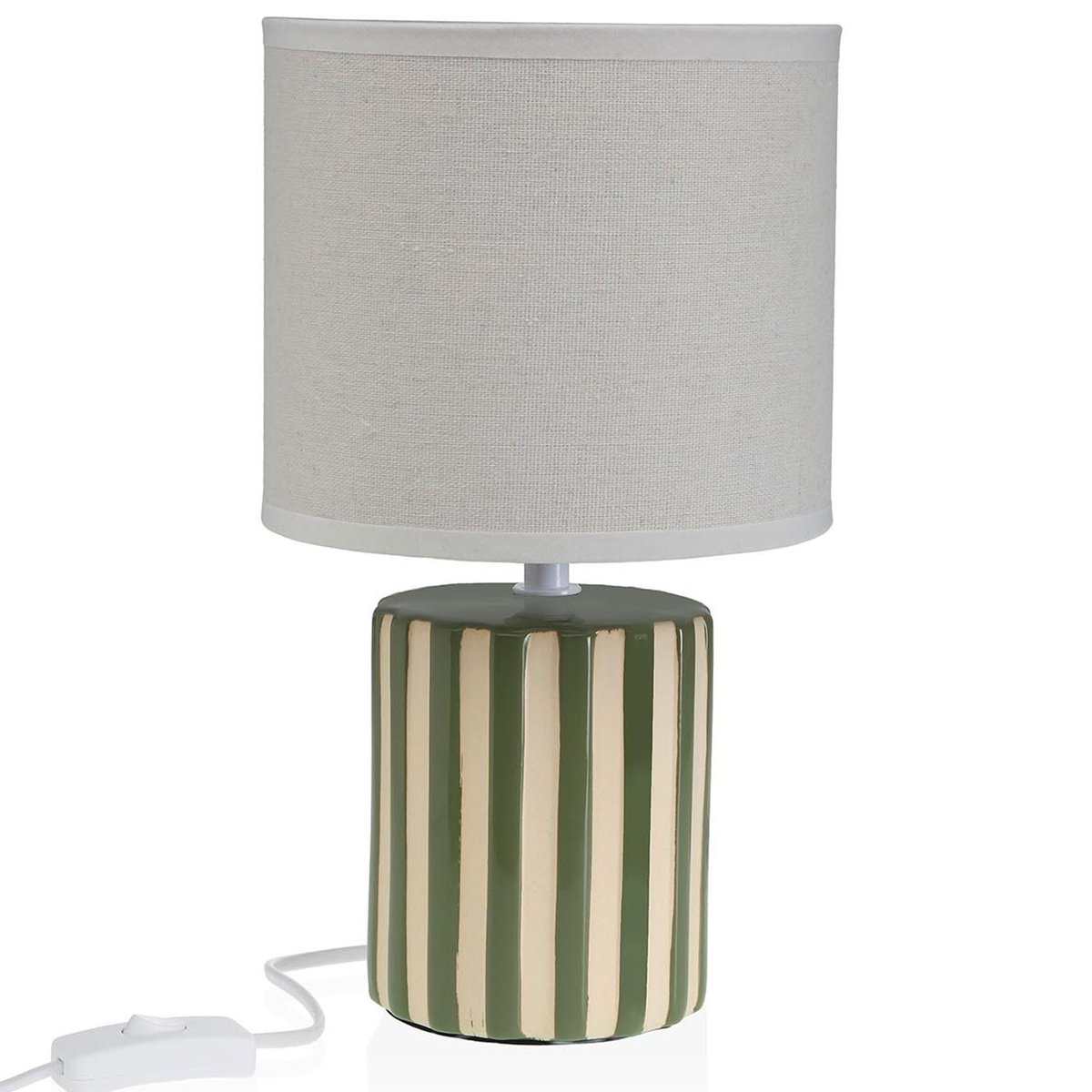 Lampe à poser en céramique rayée vert et blanc 16x16x27.5cm vert, VERSA