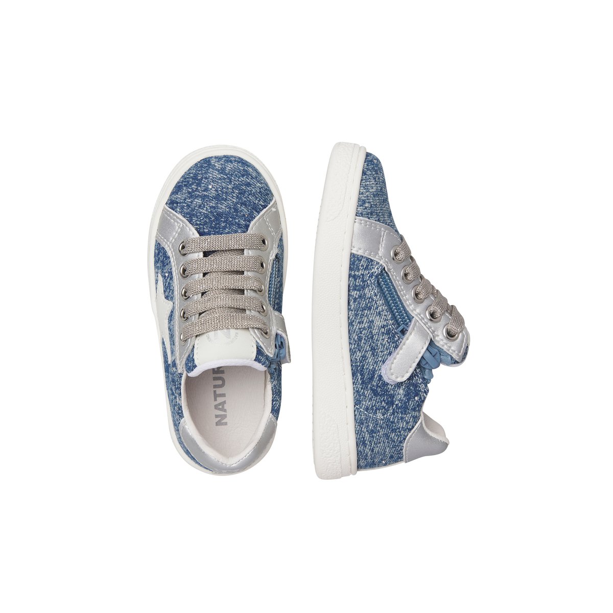 Sneakers en tissu PINN ZIP. blanc-bleu clair-gris clair, NATURINO