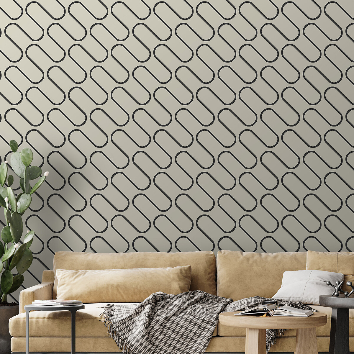 Linear Curve Geometric Cream Gold Wallpaper cream, CATHERINE LANSFIELD