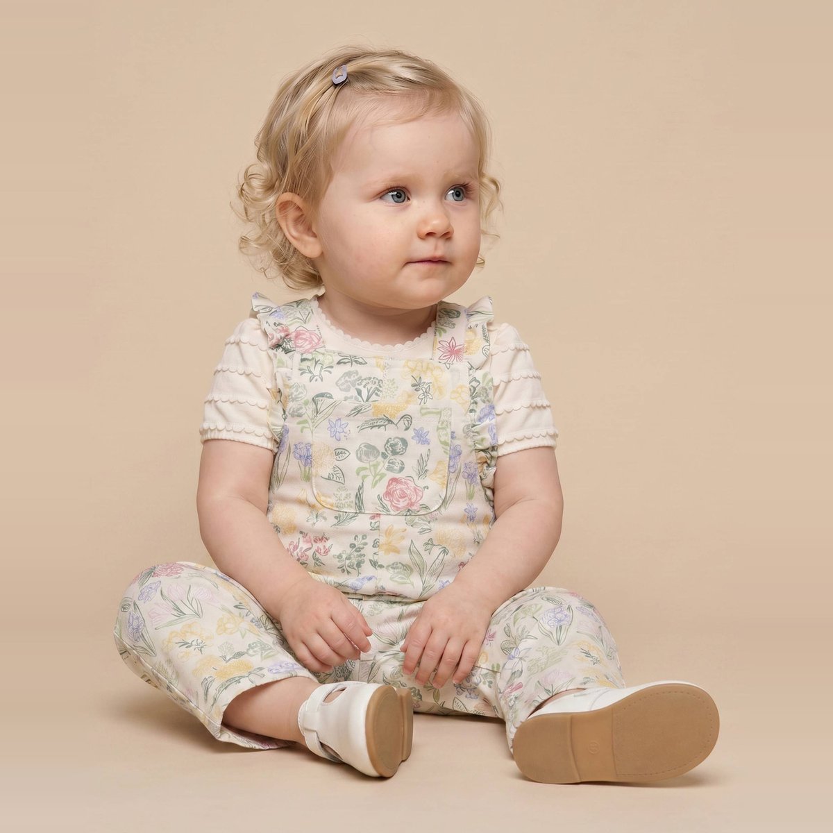 Salopette longue imprimée en coton BIO GOTS naturel, BOUT'CHOU