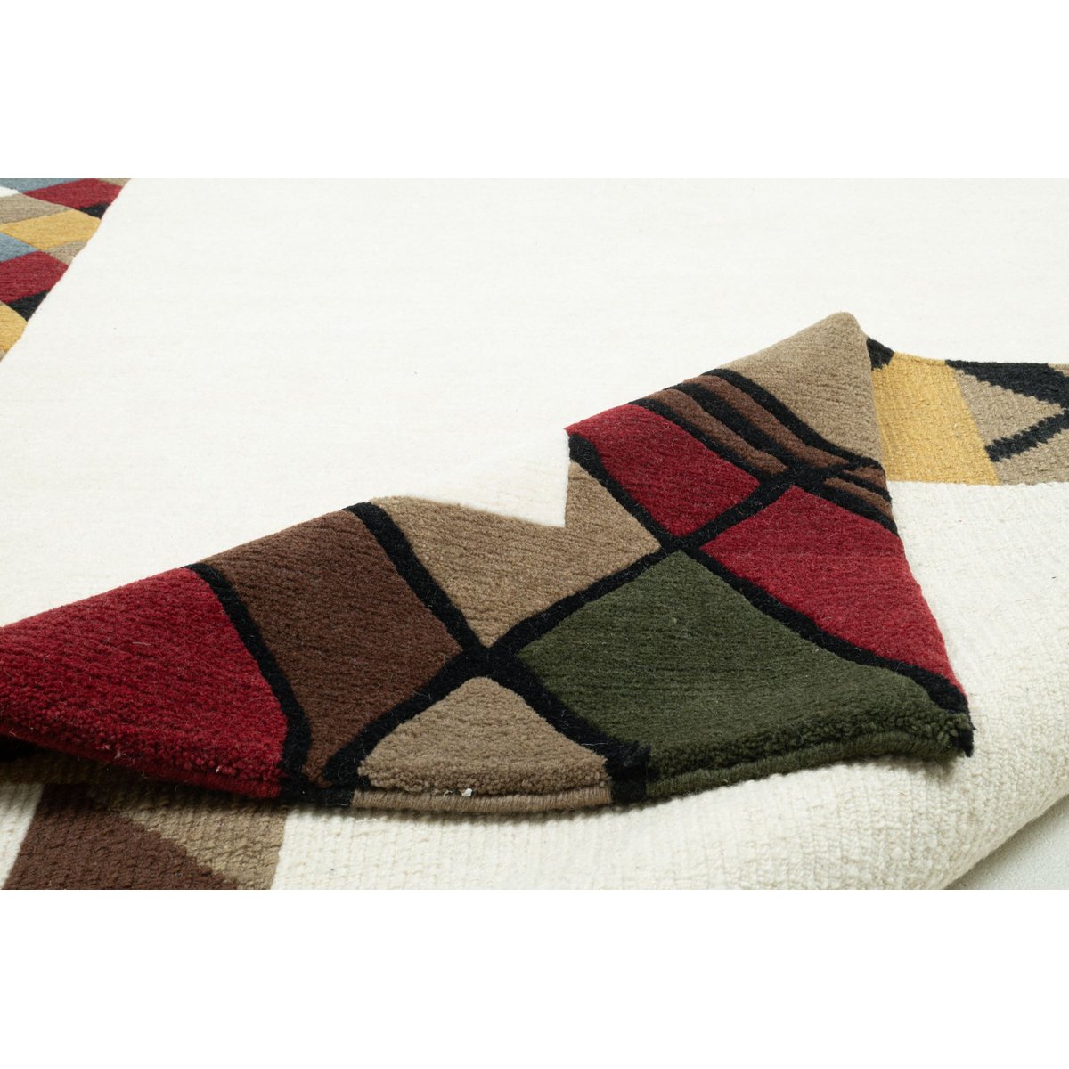 Tapis salon Baktapur noué main en laine beige, THEKO