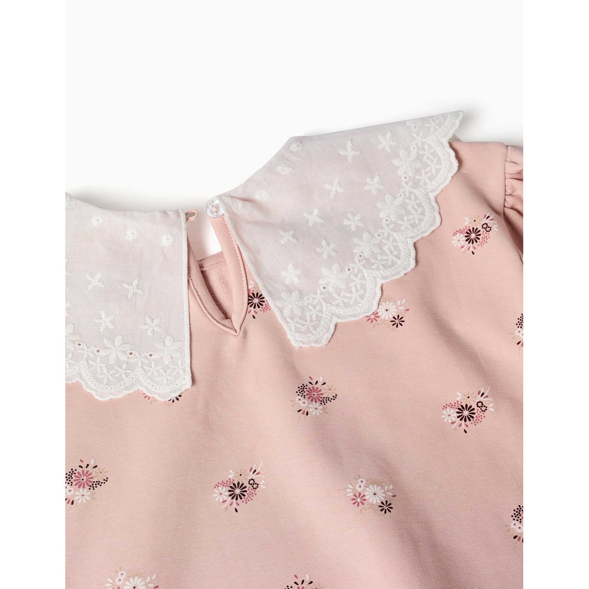 Sweat en coton avec imprimé floral et maxi col rose clair, ZIPPY