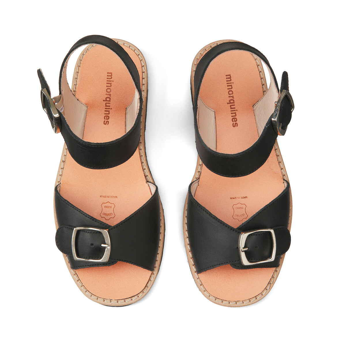 Sandales en cuir talon plat AVARCA BOUCLE LEOPARD noir, MINORQUINES