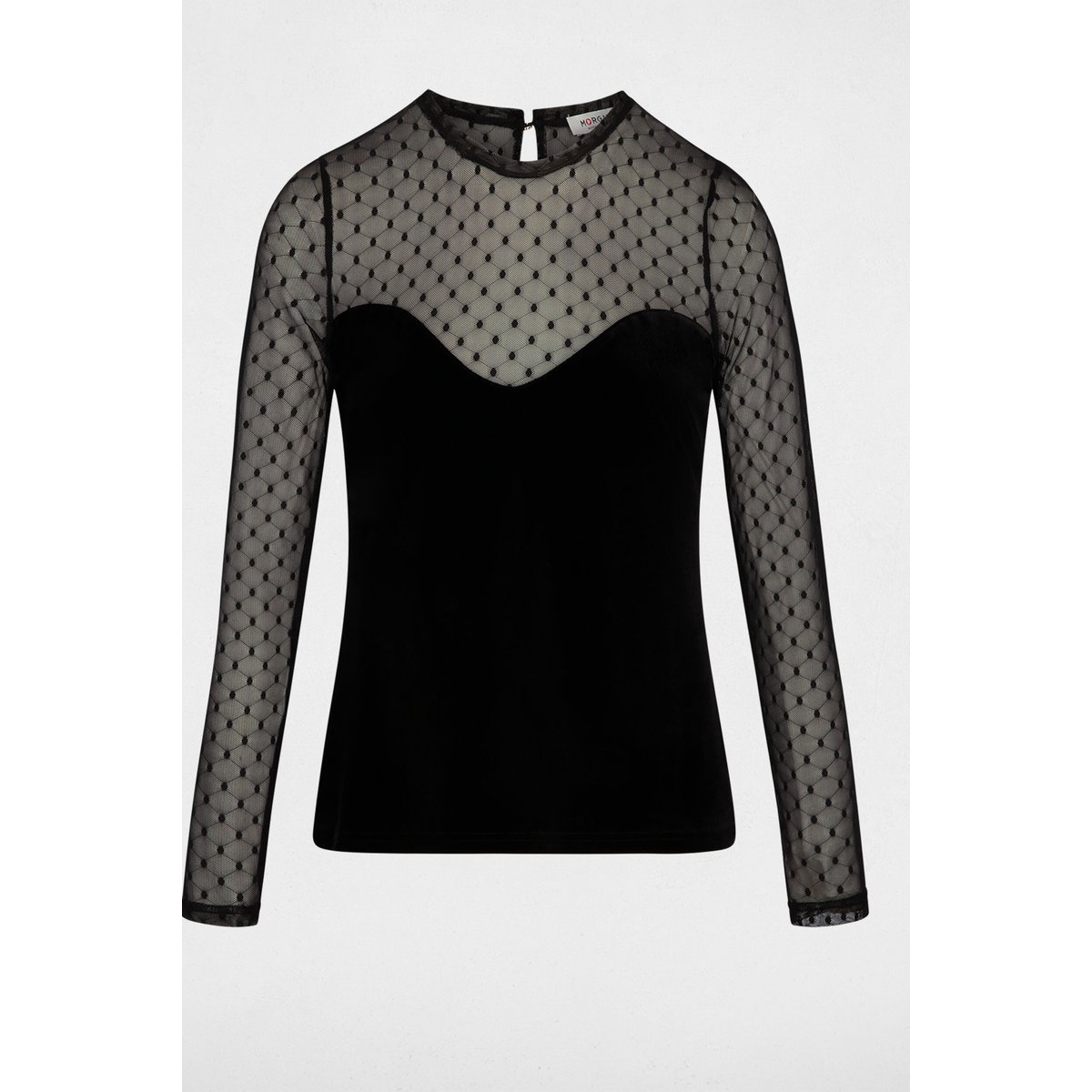 T-shirt velours manches longues noir, MORGAN