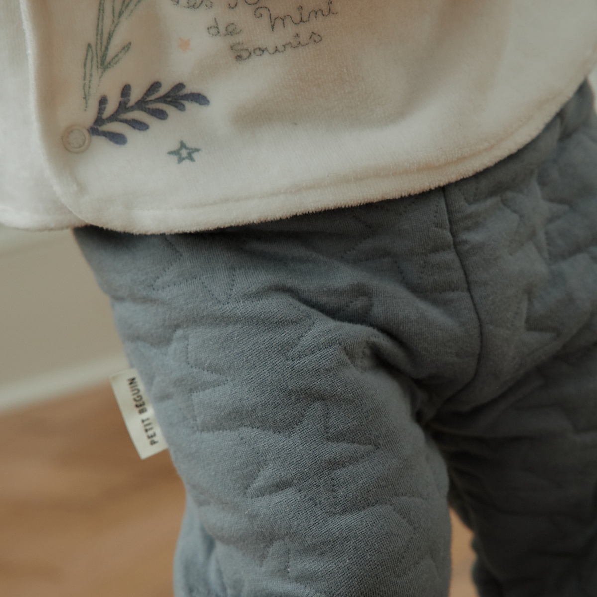 Ensemble bébé gilet en velours et pantalon en coton matelassé Rêverie bleu, PETIT BEGUIN