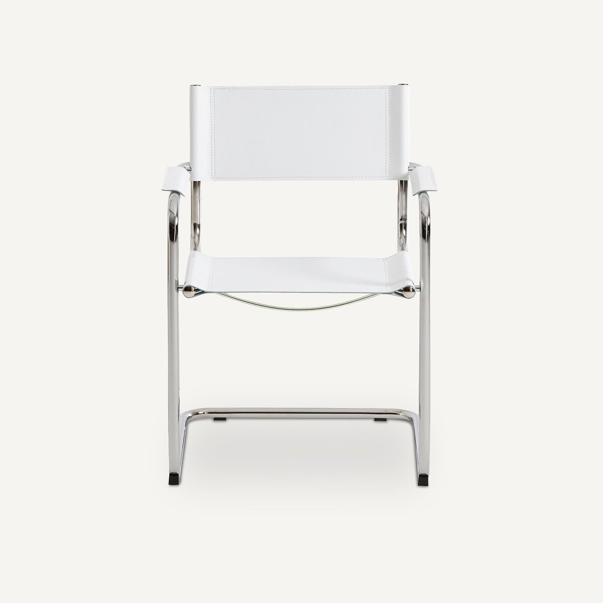 Fauteuil de table, croûte de cuir véritable et acier chromé, WINSET blanc optique, AM.PM