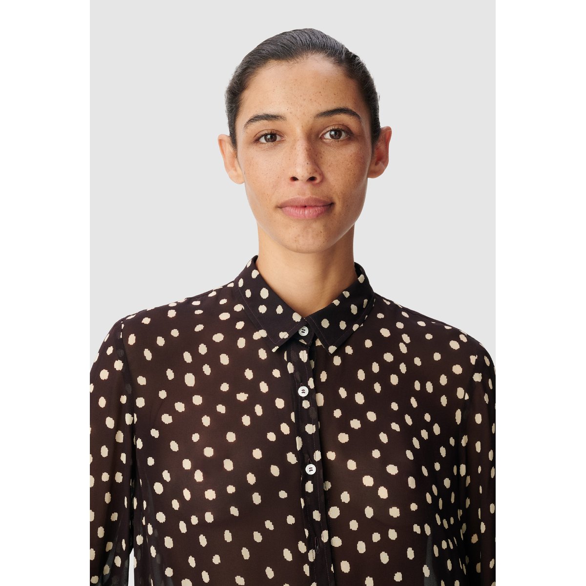 Chemise voile imprimé pois bleu nuit, IKKS