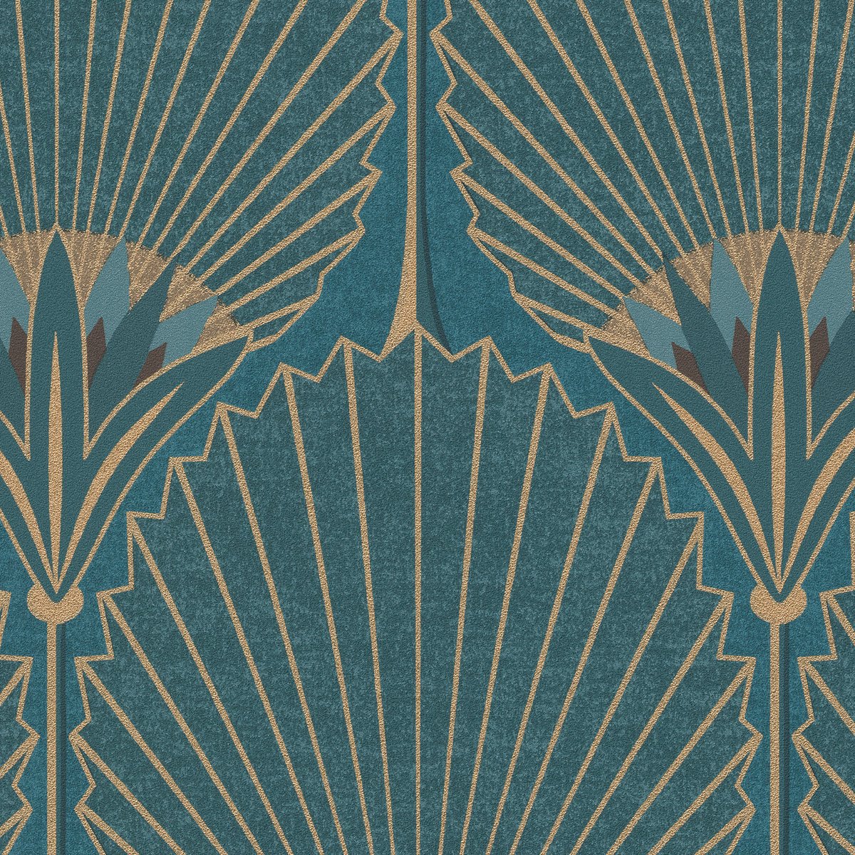 Papier peint art déco bleu paon bleu, HEXOA