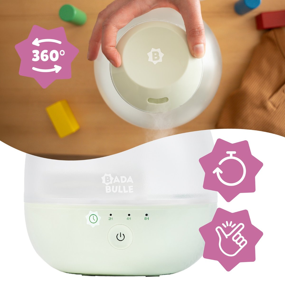 Humidificateur Veilleuse Bubble vert clair, BADABULLE