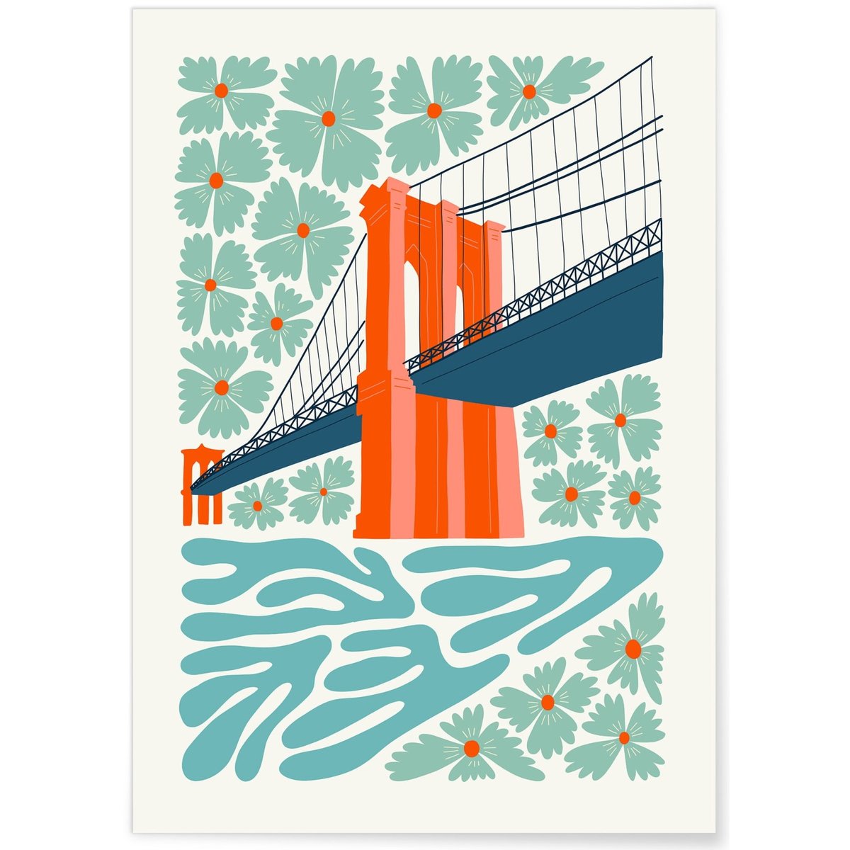 Affiche New York Brooklyn Bridge blanc, L'AFFICHERIE