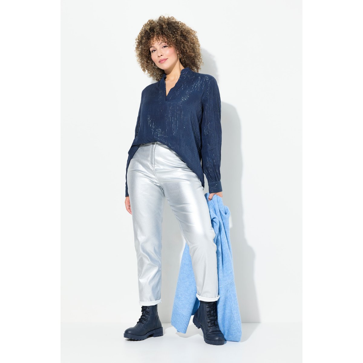 Jean Mom avec ceinture confort argent, ULLA POPKEN