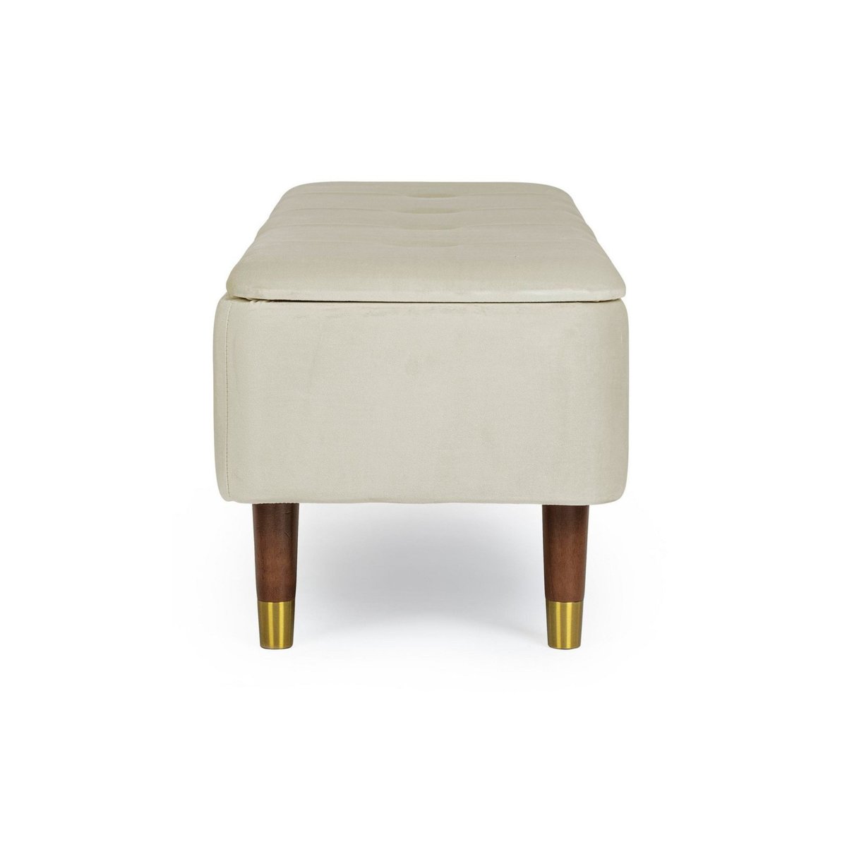 Banc coffre 2 places en velours et piétement en bois - RIKA beige, HELLIN, DEPUIS 1862