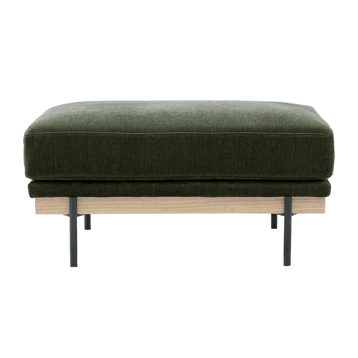 Pouf repose pieds en tissu chenille terre brûlée et métal noir TODD kaki, MILIBOO