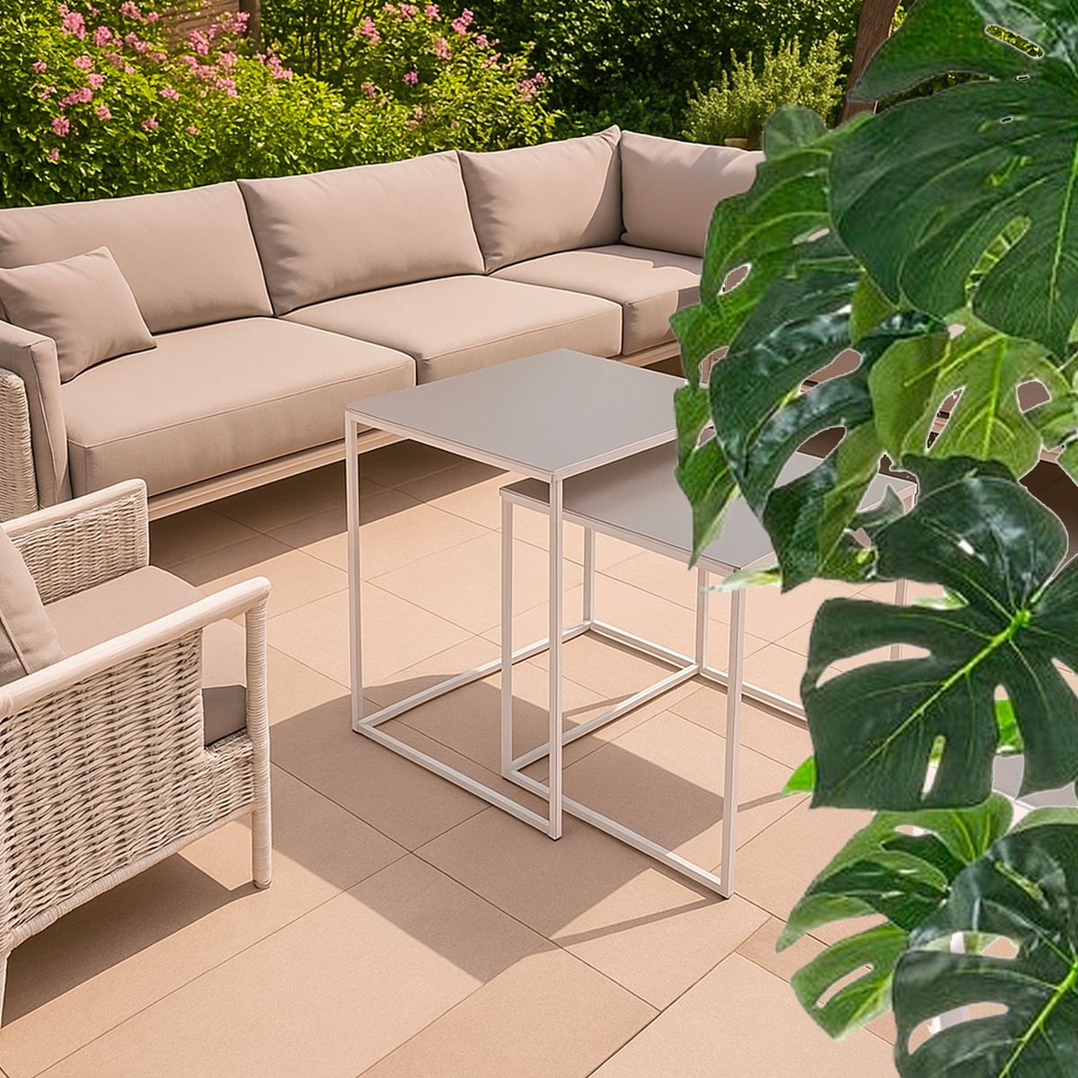 Set de 2 tables basses gigognes en métal beige 38x38x41cm beige, WADIGA