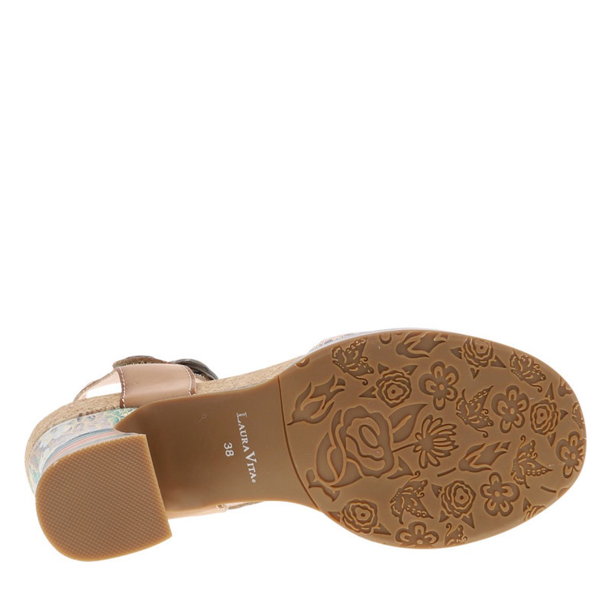 Sandales en cuir beiges à semelle décroché moyen avec une bande auto-agrippante beige, LAURA VITA