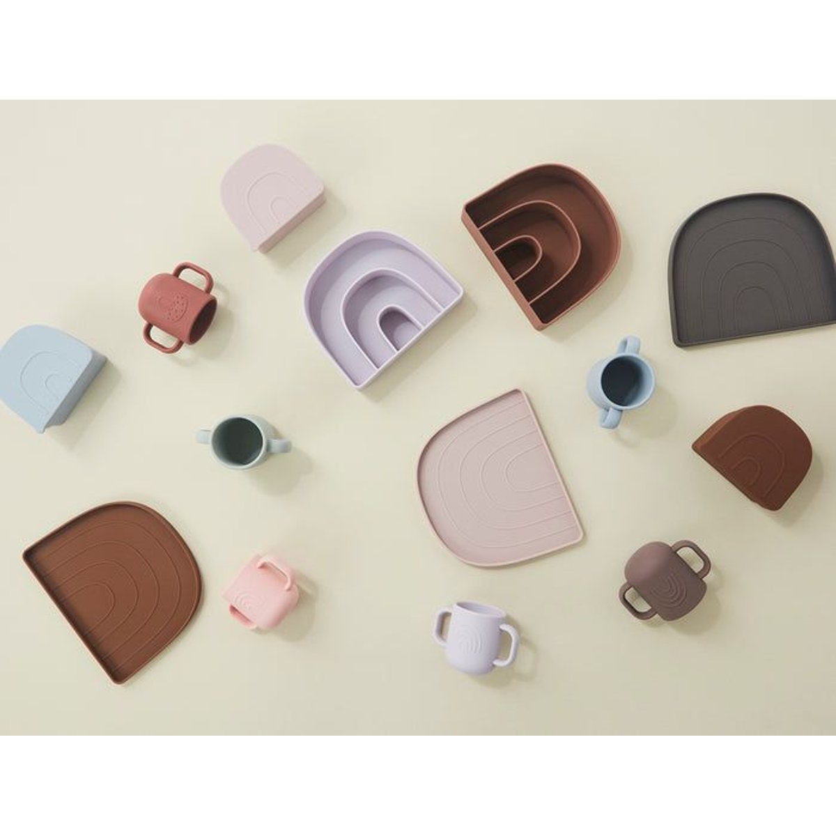Assiette et bol en silicone arc-en-ciel MINI marron, OYOY LIVING DESIGN