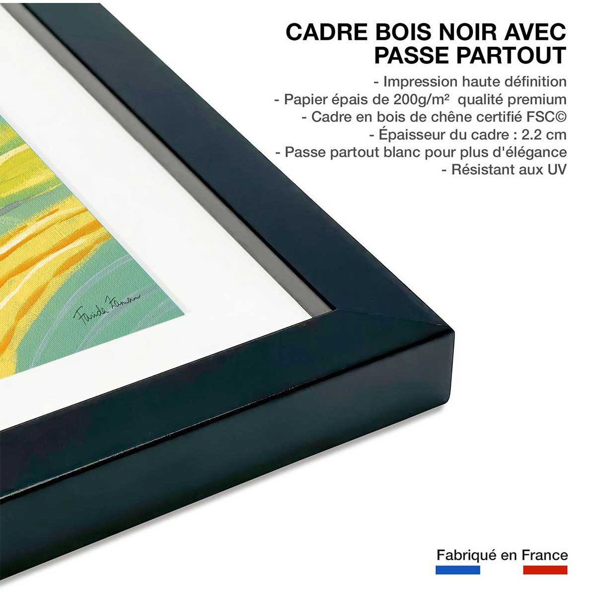 Poster color colline affiche + cadre en bois - noir, HEXOA
