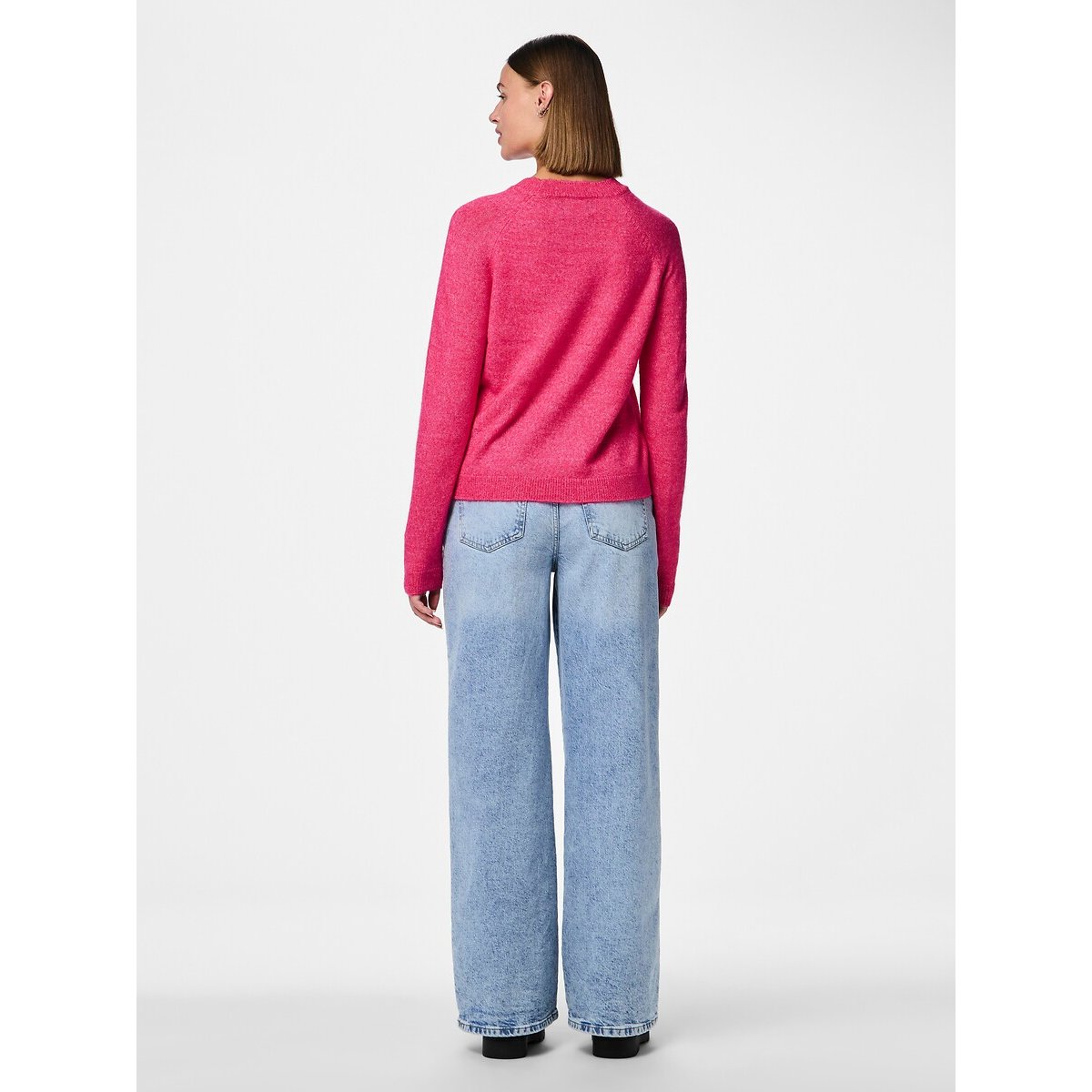 Pull en maille mousseuse, col rond rose, PIECES