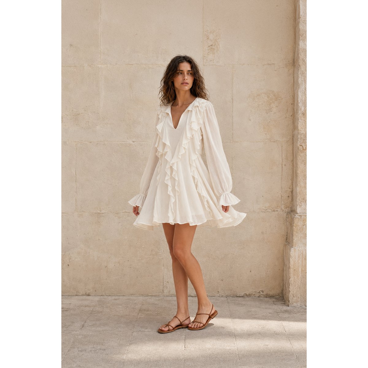 Robe courte évasée uni RUX 11-ecru, LA PETITE ETOILE