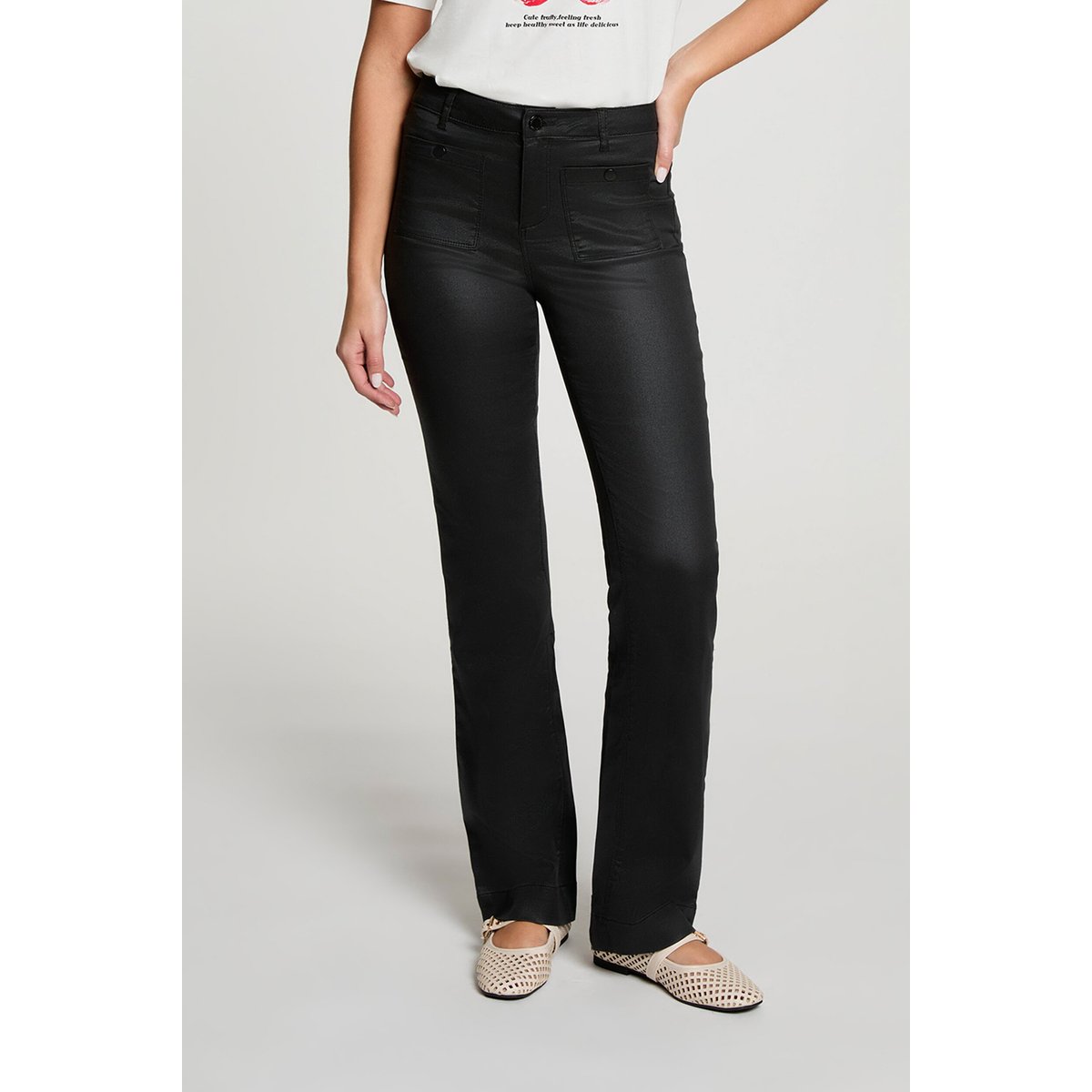 Pantalon bootcut enduit noir, MORGAN