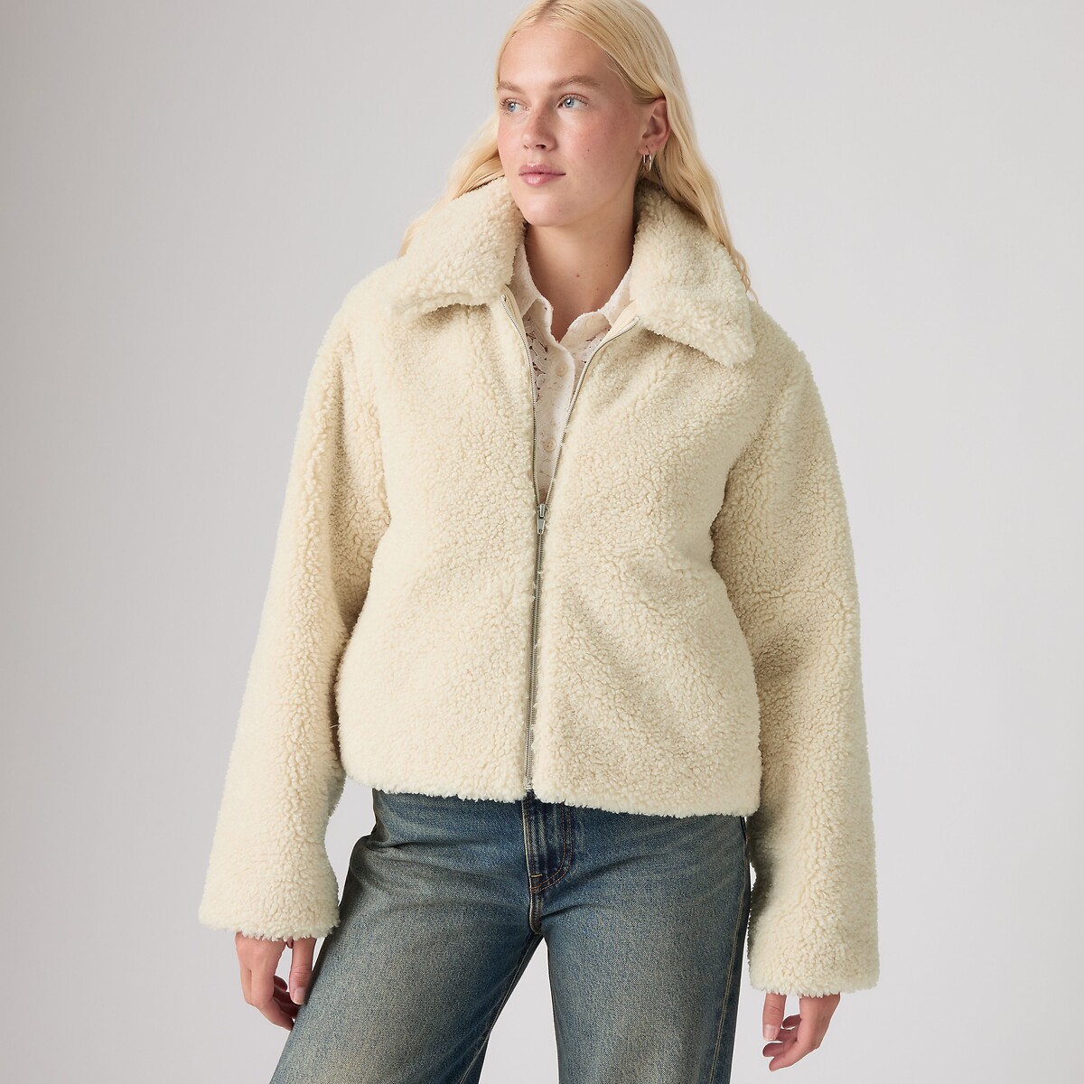 Veste courte zippée sherpa ecru, LEVI'S