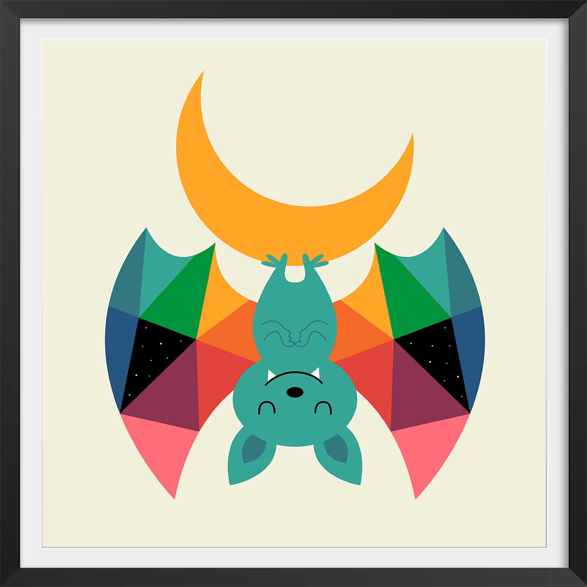 Affiche  chauve souris affiche + cadre en bois - noir, HEXOA