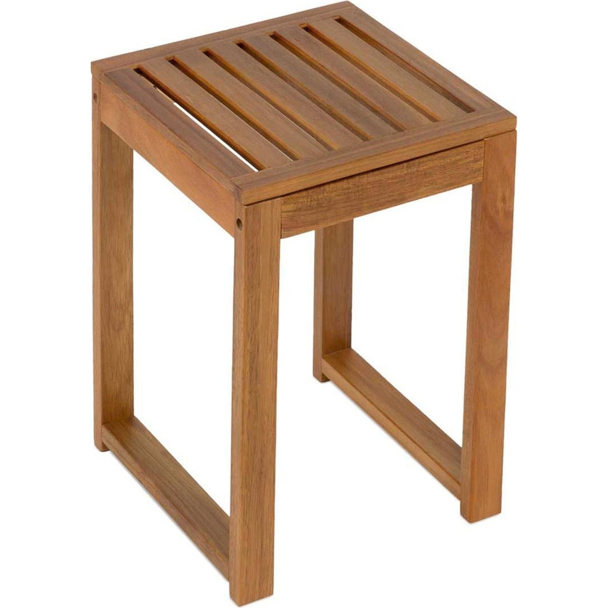 Tabouret de salle de bain carré en acacia bois d'acacia naturel laqué, RECOLLECTION