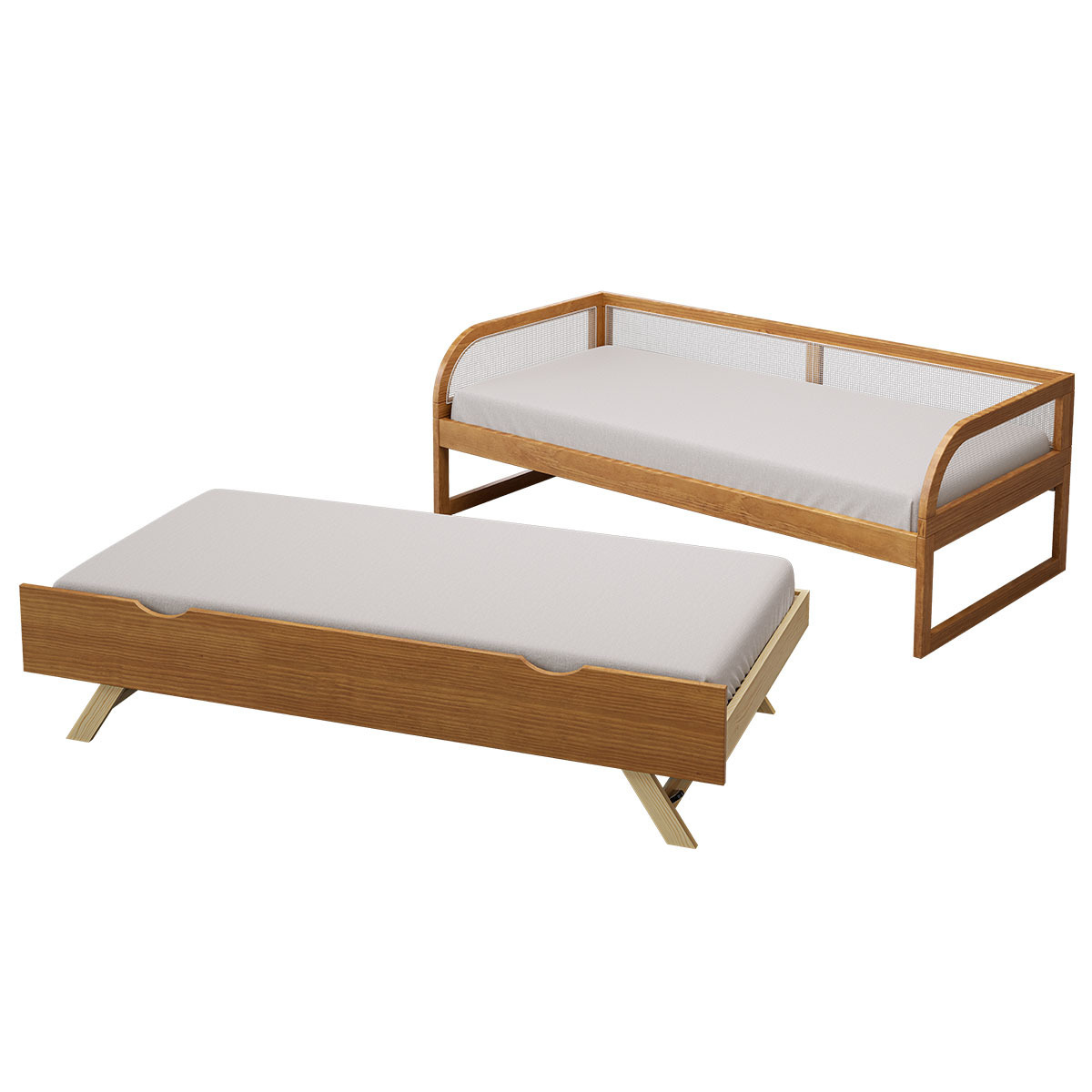 Pack lit enfant gigogne avec matelas Bois massif LAYA noisette, AKITEN RETAIL