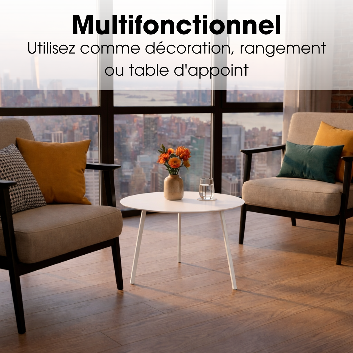 Table d'appoint de jardin Ø58 cm SEATLE blanc, MICA DECORATIONS