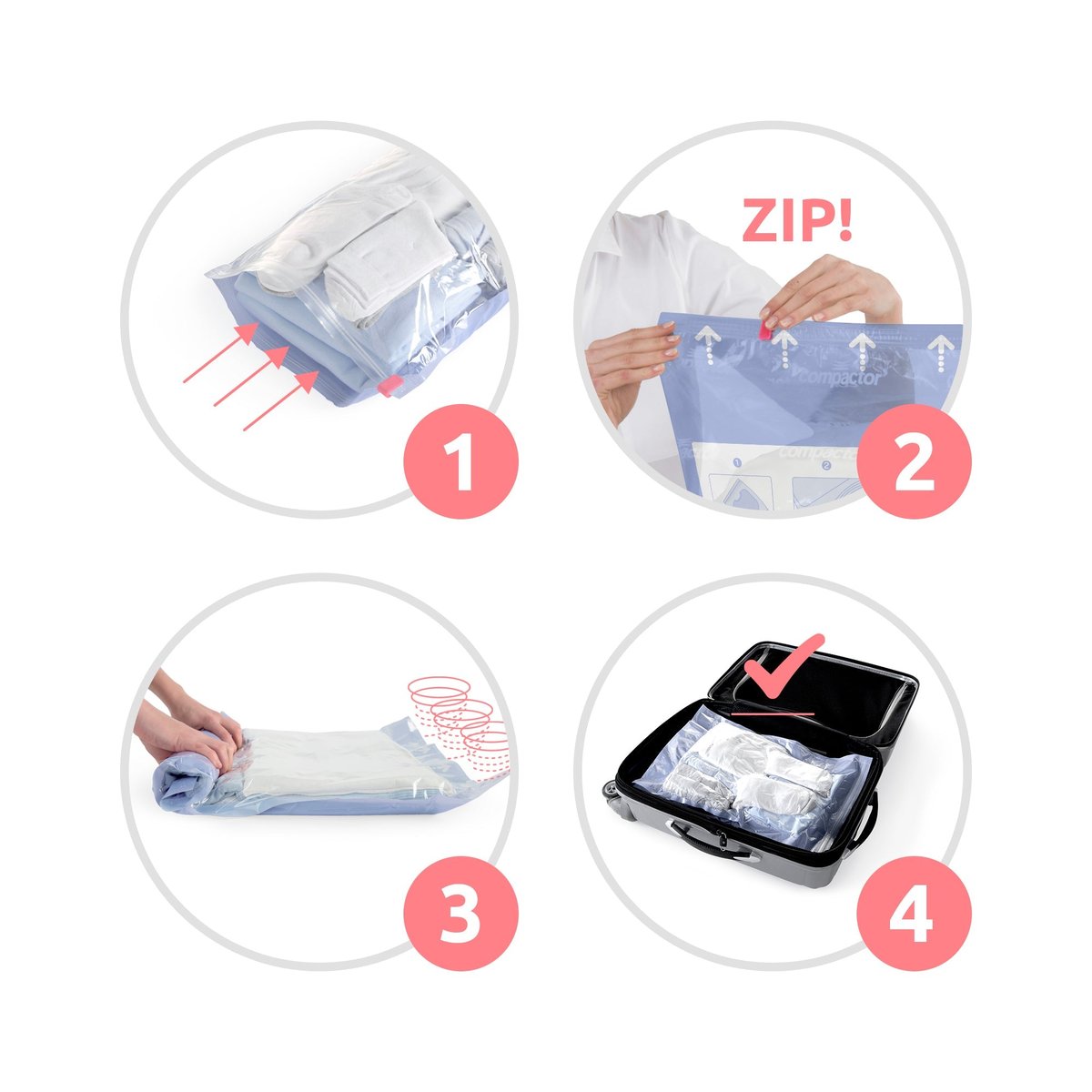 COMPACTOR - Lot 6 sacs sous vide de voyage ROLL-UP - 35 x 0 x H.50 cm - Bleu violet, COMPACTOR