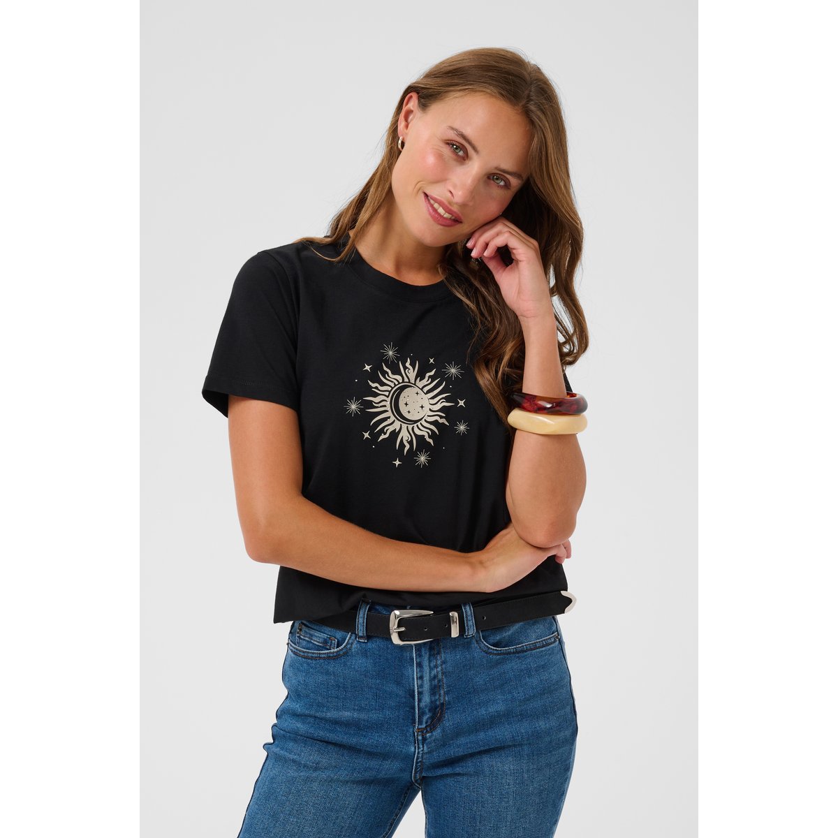 T-shirt à manches courtes noir black w. feather grey, KAFFE