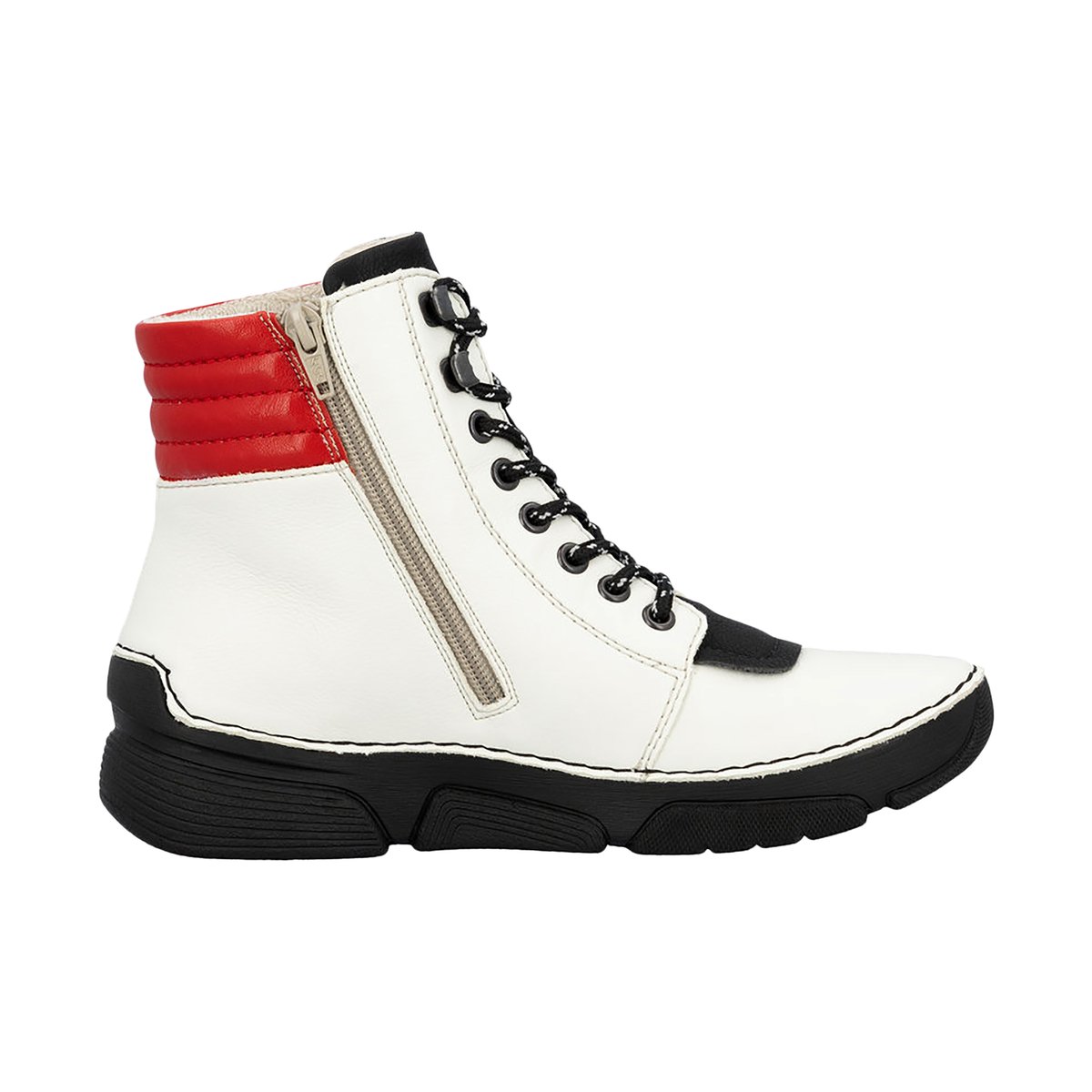 Bottines écrues à talon compensé bas avec des lacets et un zip latéral écrues, RIEKER