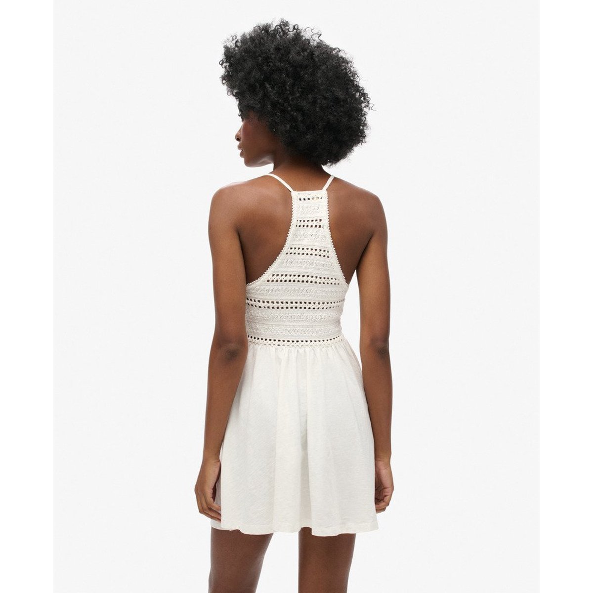 Robe courte en jersey et dentelle blanc cassé, SUPERDRY