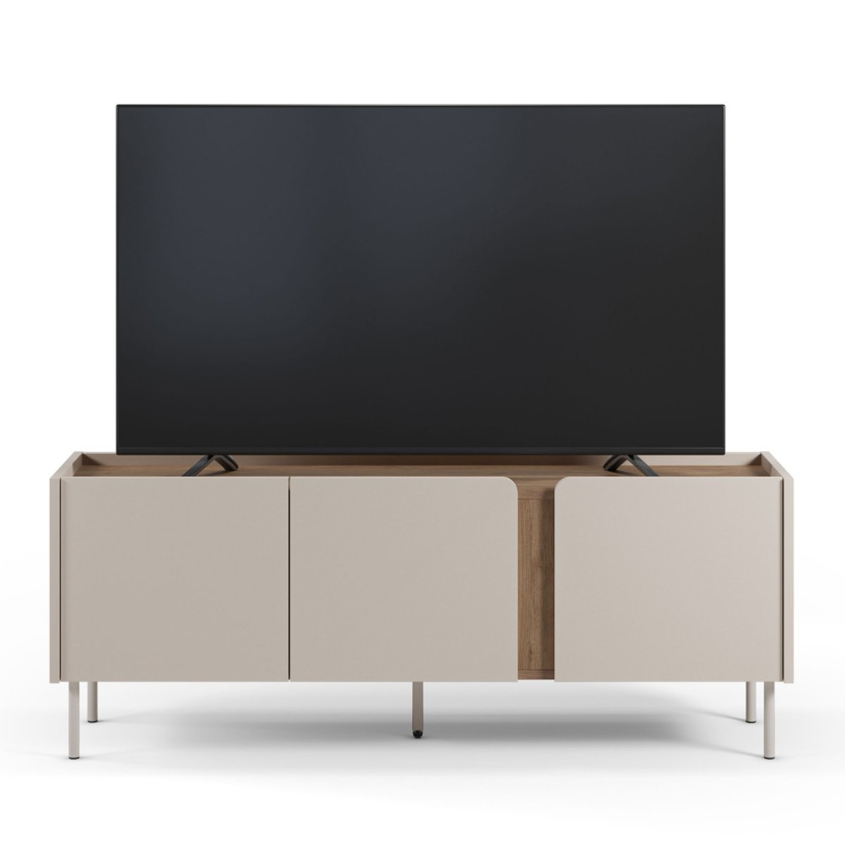 Meuble TV 3 portes en bois et métal L140cm- BOXY beige, DRAWER
