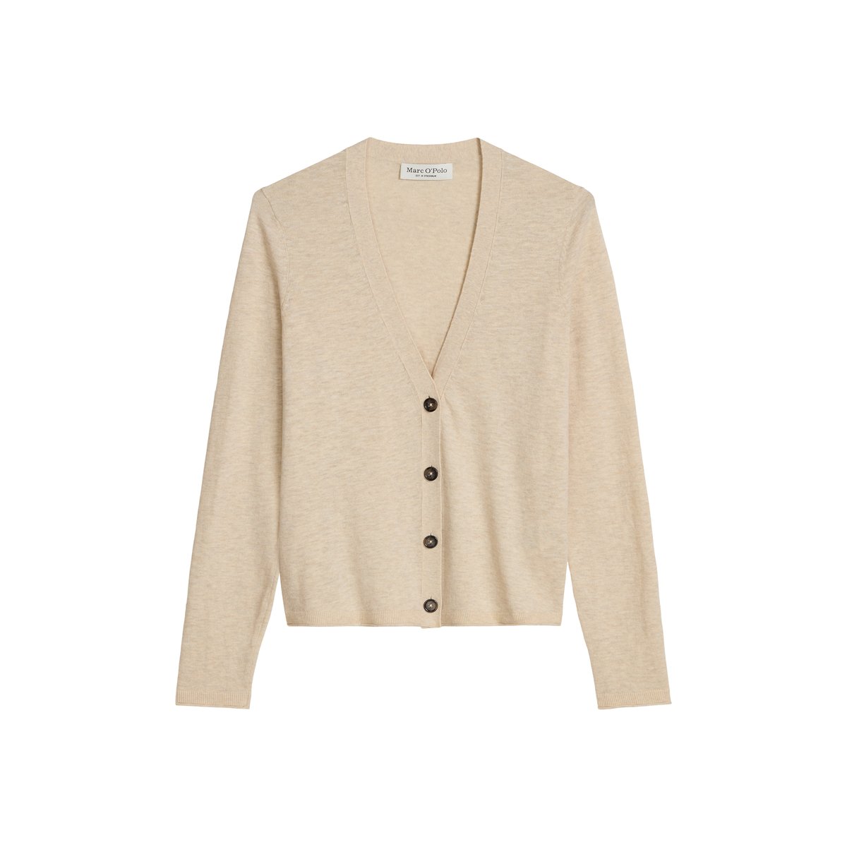 Cardigan en maille fine loose en coton et lin mélangés beige, MARC O'POLO