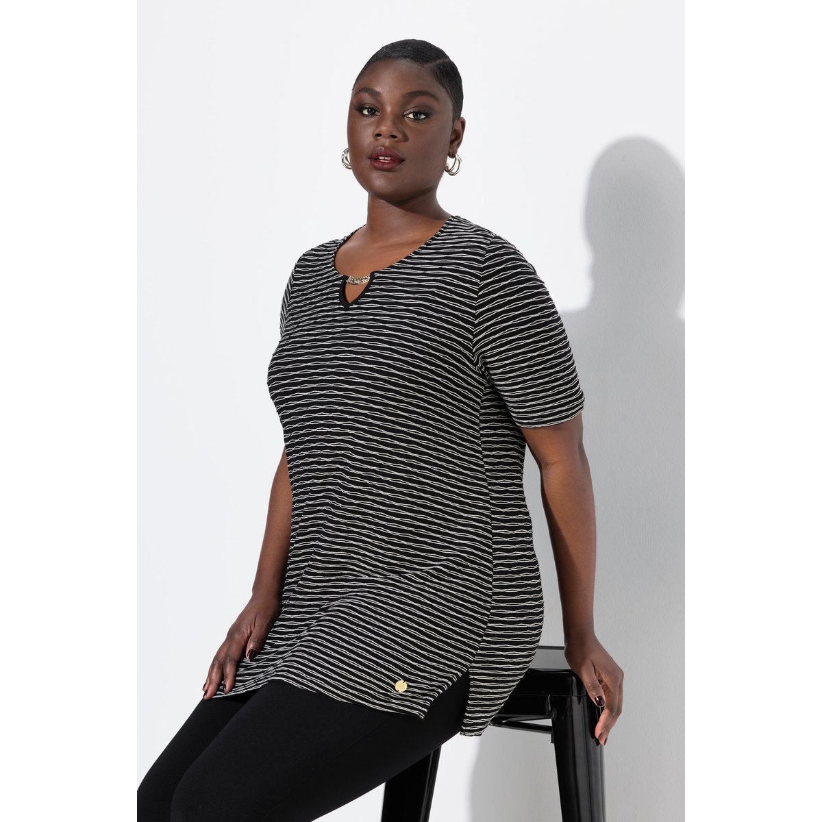 T-shirt col rond et manches courtes noir, ULLA POPKEN