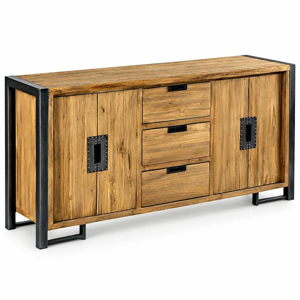 Buffet enfilade bois teck et métal 4 portes 3 tiroirs 186cm CANADA bois naturel, PIER IMPORT