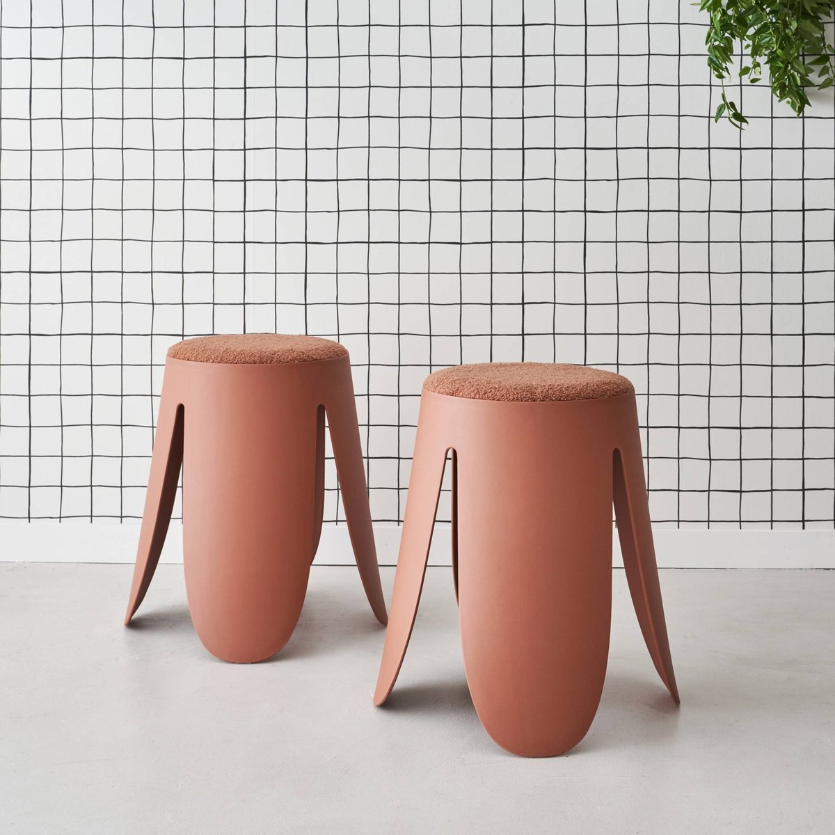 Tabouret empilable bouclette texturée (lot de 2) NIKI terracotta, SWEEEK