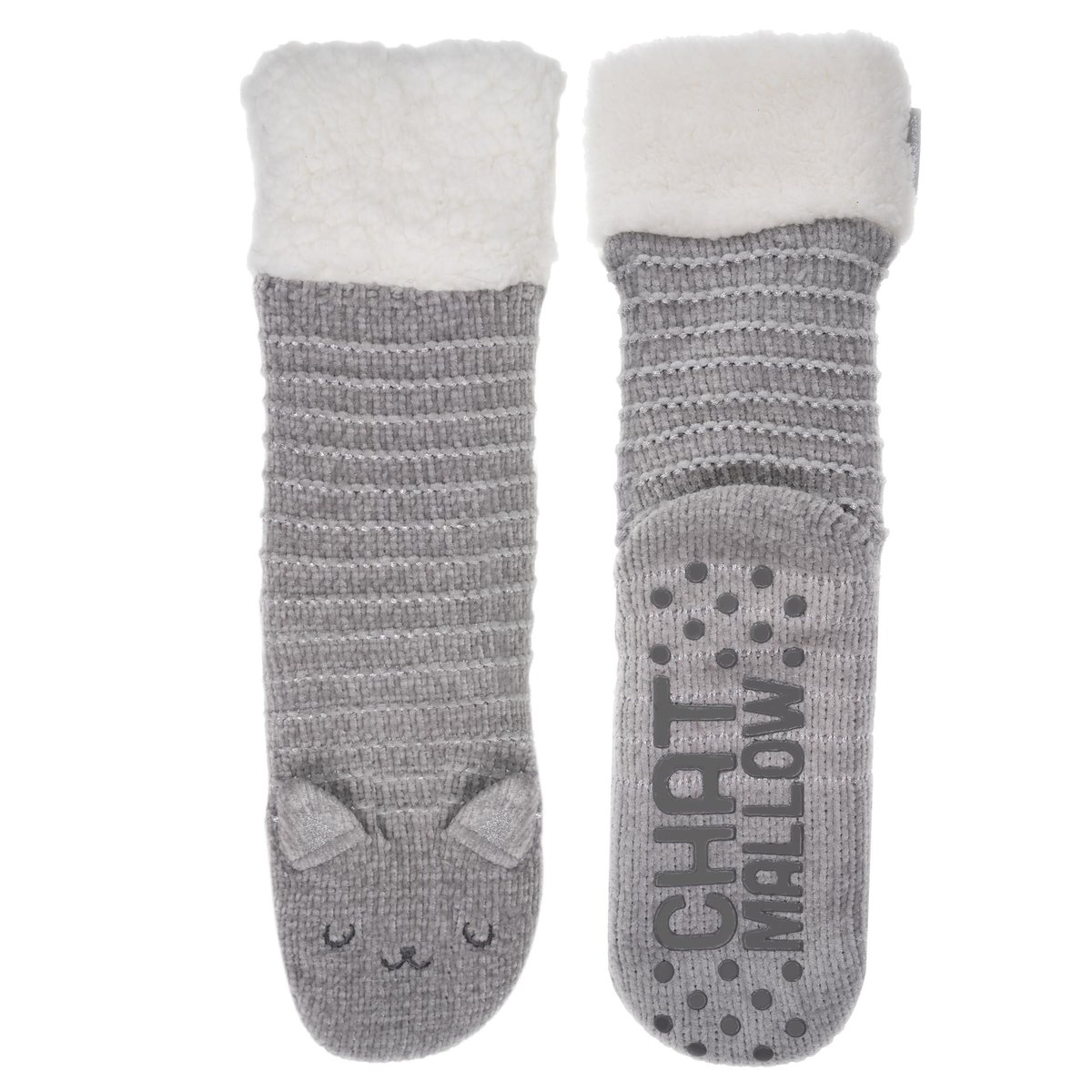 Chaussettes d'intérieur maille chenille - fourrées, antidérapantes gris, ISOTONER