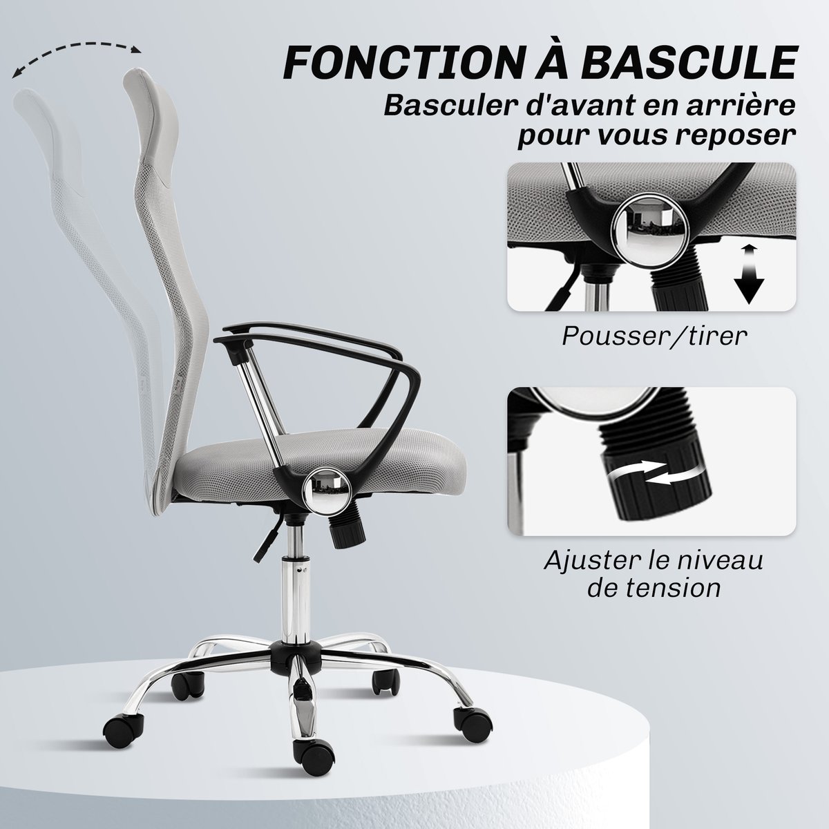 Chaise de bureau Tissu maille Gris gris, HOMCOM