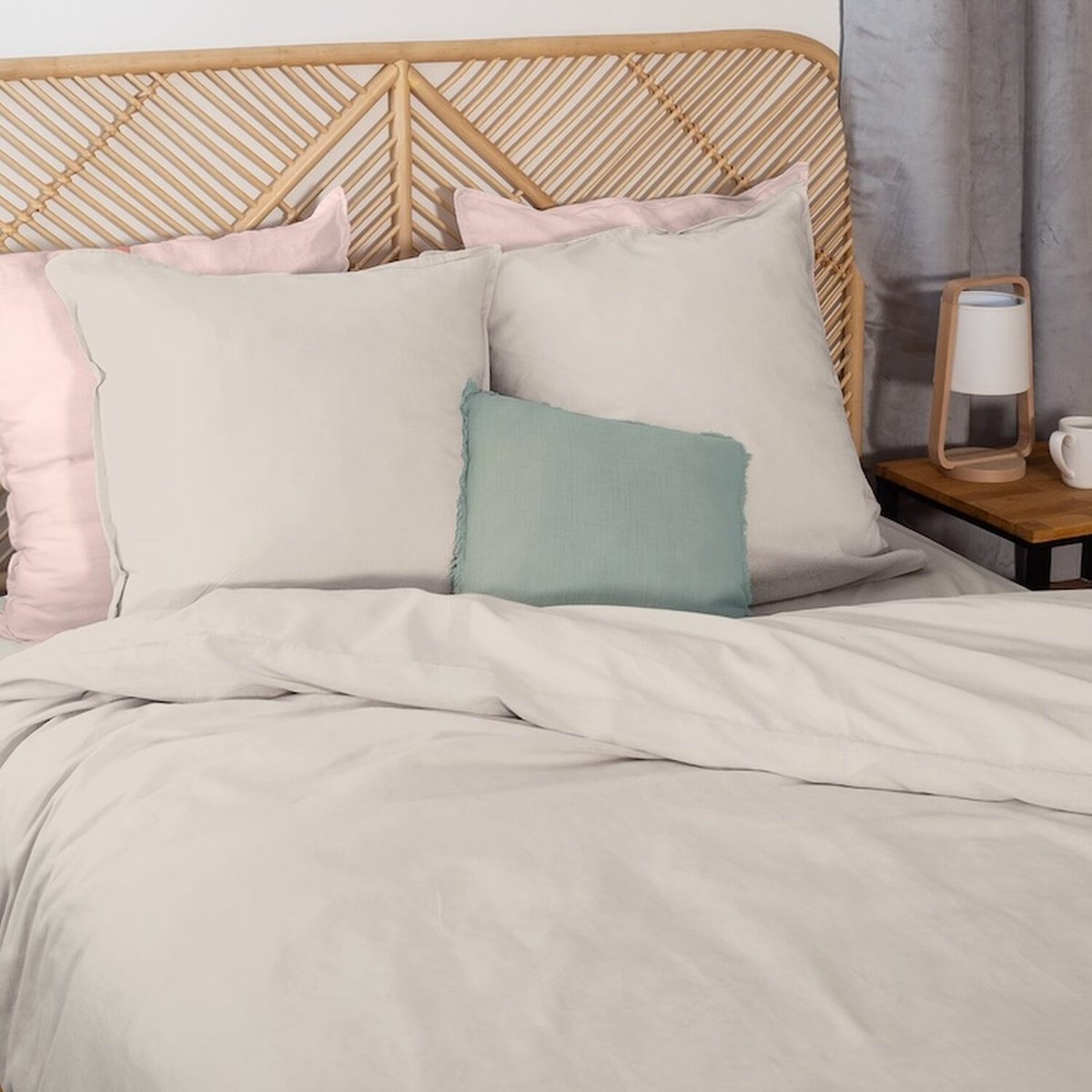 Parure housse de couette en coton et lin unie, LYNN sable, C DESIGN HOME TEXTILE
