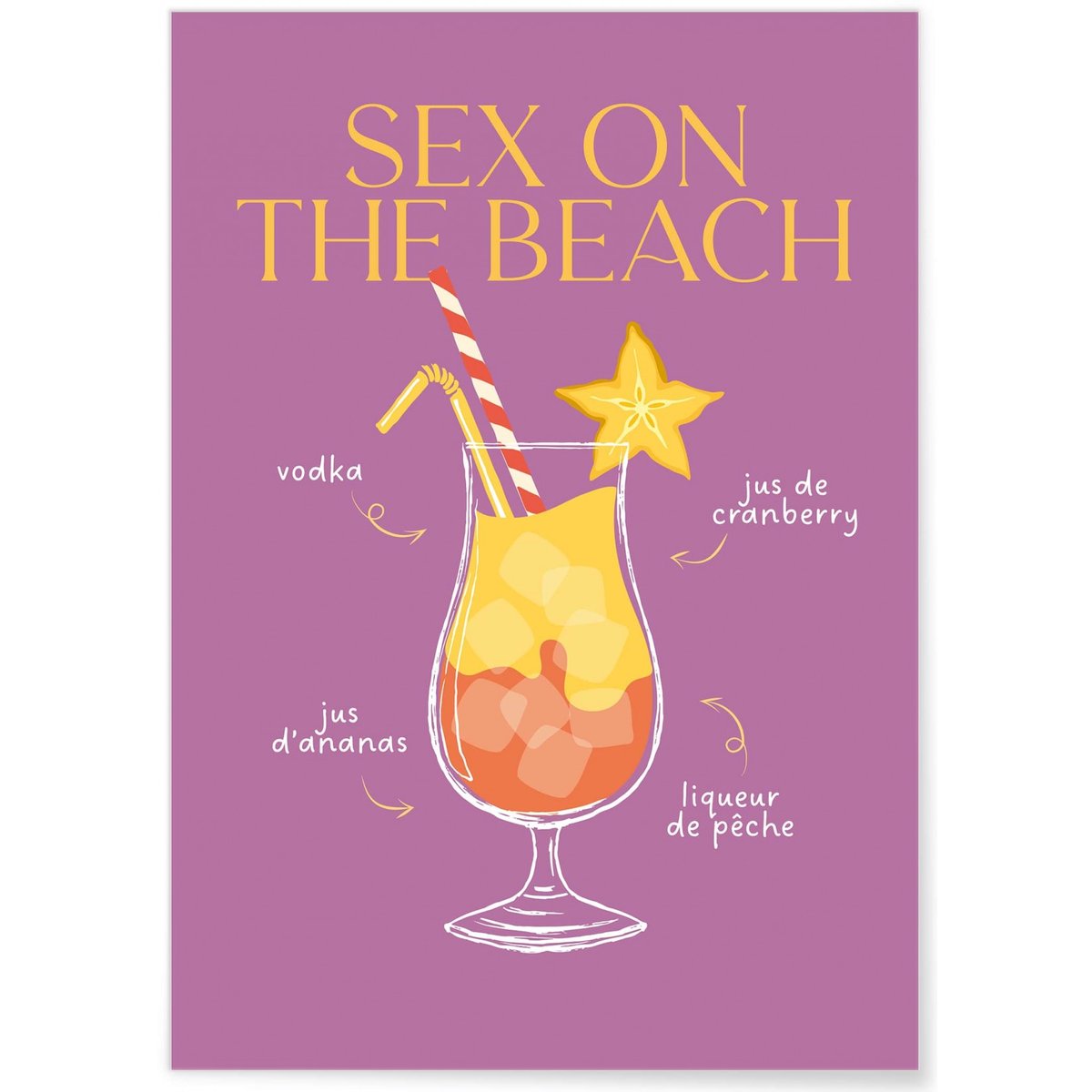 Affiche Cocktail Sex on the beach 2 blanc, L'AFFICHERIE