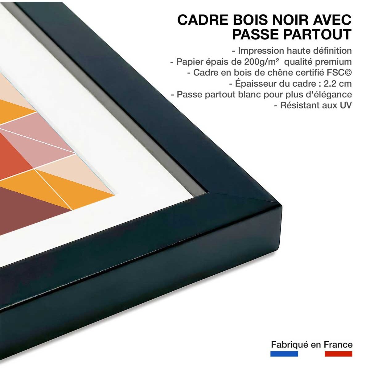 Affiche patchwork scandinave affiche + cadre en bois - noir, HEXOA
