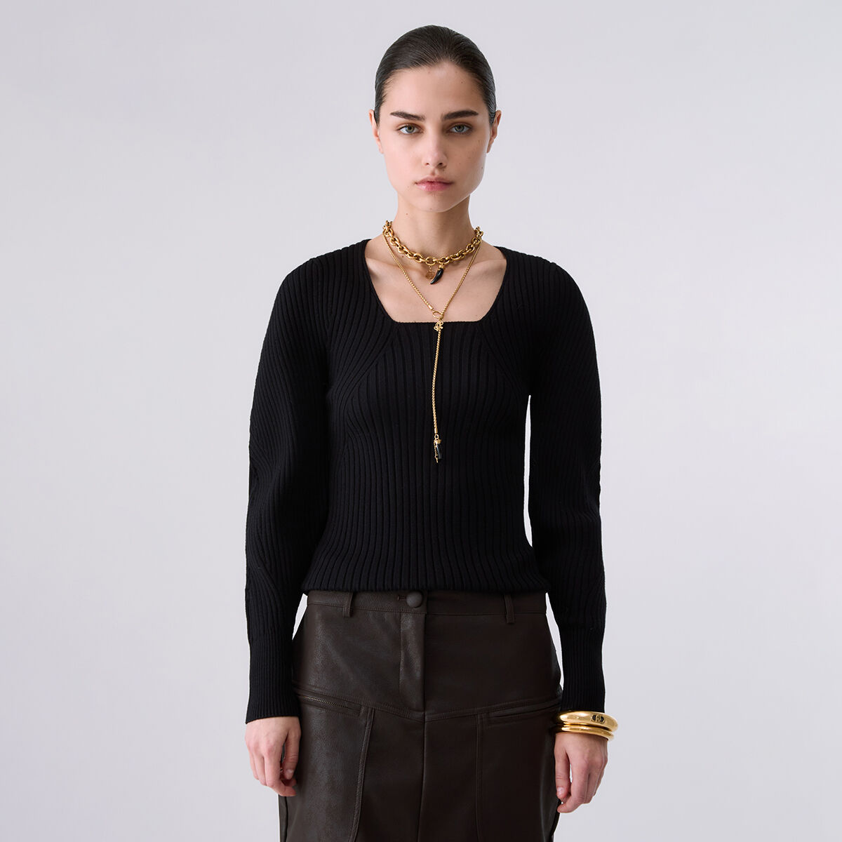 Pull avec manches ballon noir, LIU JO