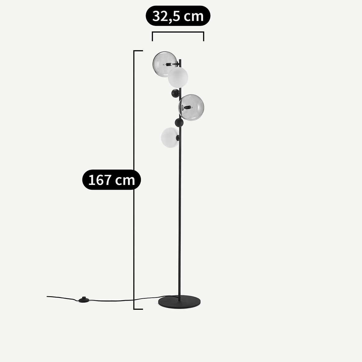Lampadaire verre fumé et métal, Bullesco verre fumé, AM.PM