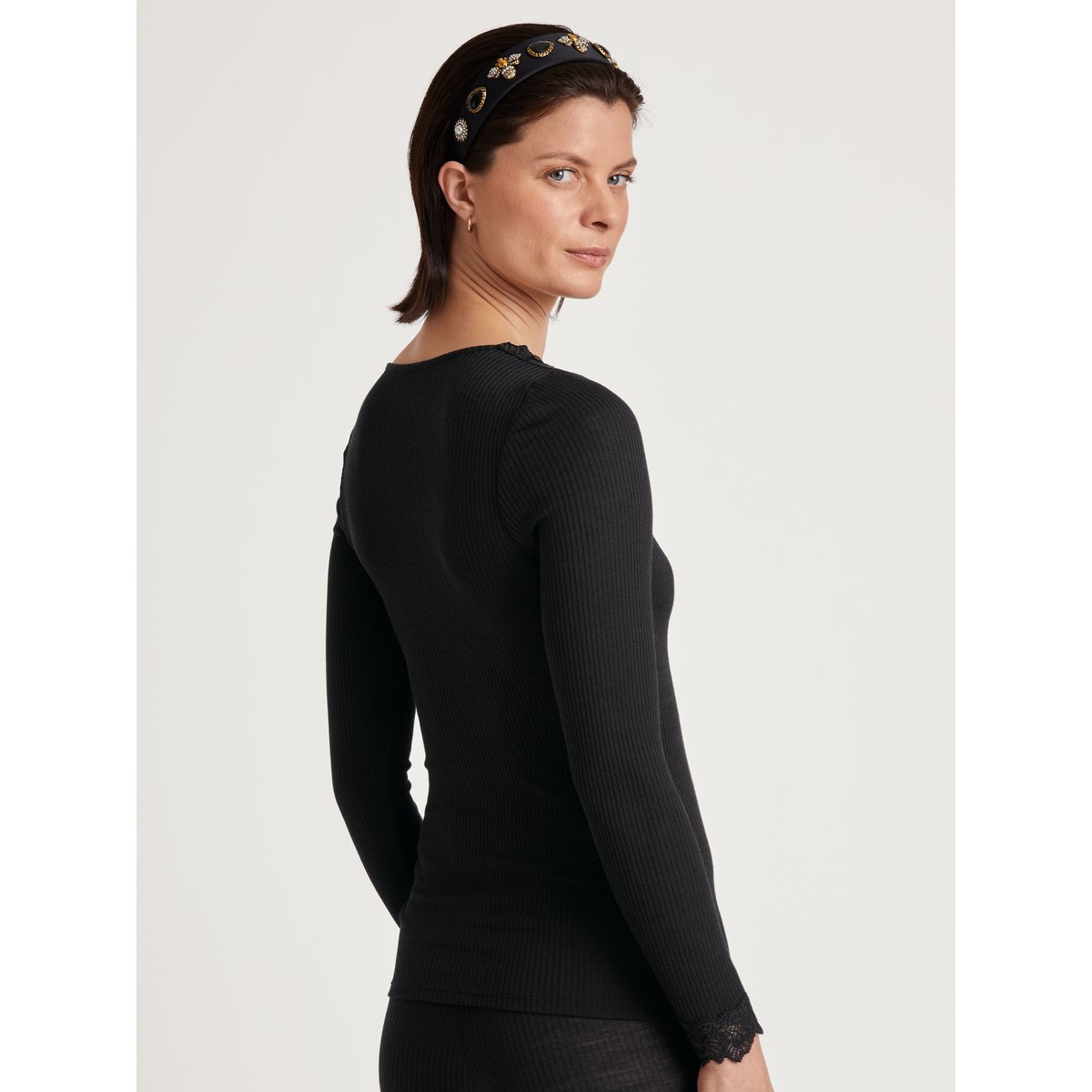 T-shirt à manches longues manches longues Laine SILKY WOOL JOY noir, CALIDA