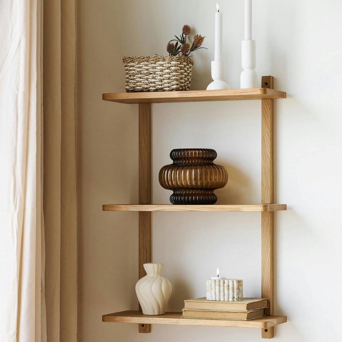 Etagère murale en chêne 3 plateaux 75 cm VARDE bois naturel, PIER IMPORT